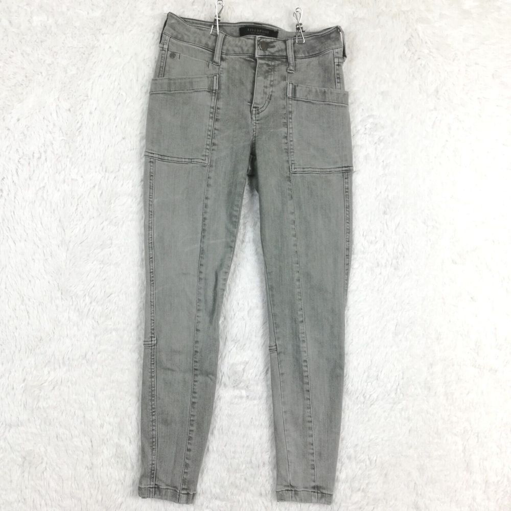 Liverpool Womens Jeans‎ The Crop Cargo Denim Gray Sharkskin Zipper Hem Stretch 0